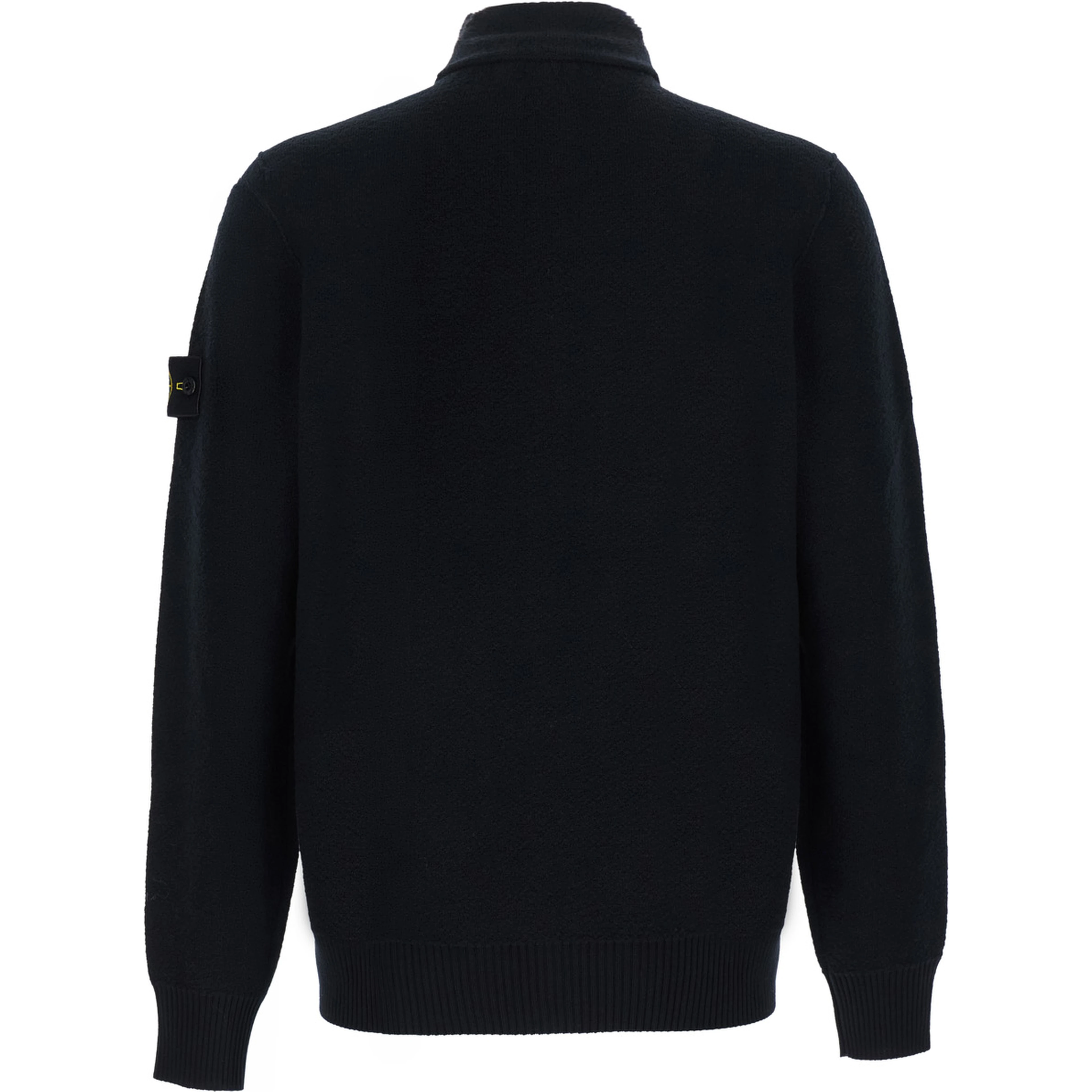 black Sweater with high collar and logo patch on the sleeve in virgin wool for men