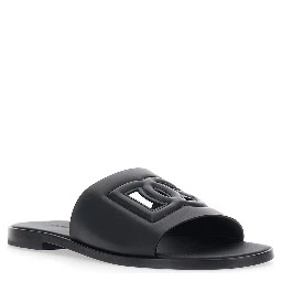 Black Leather Cut-Out Logo Detail Sandals for Men