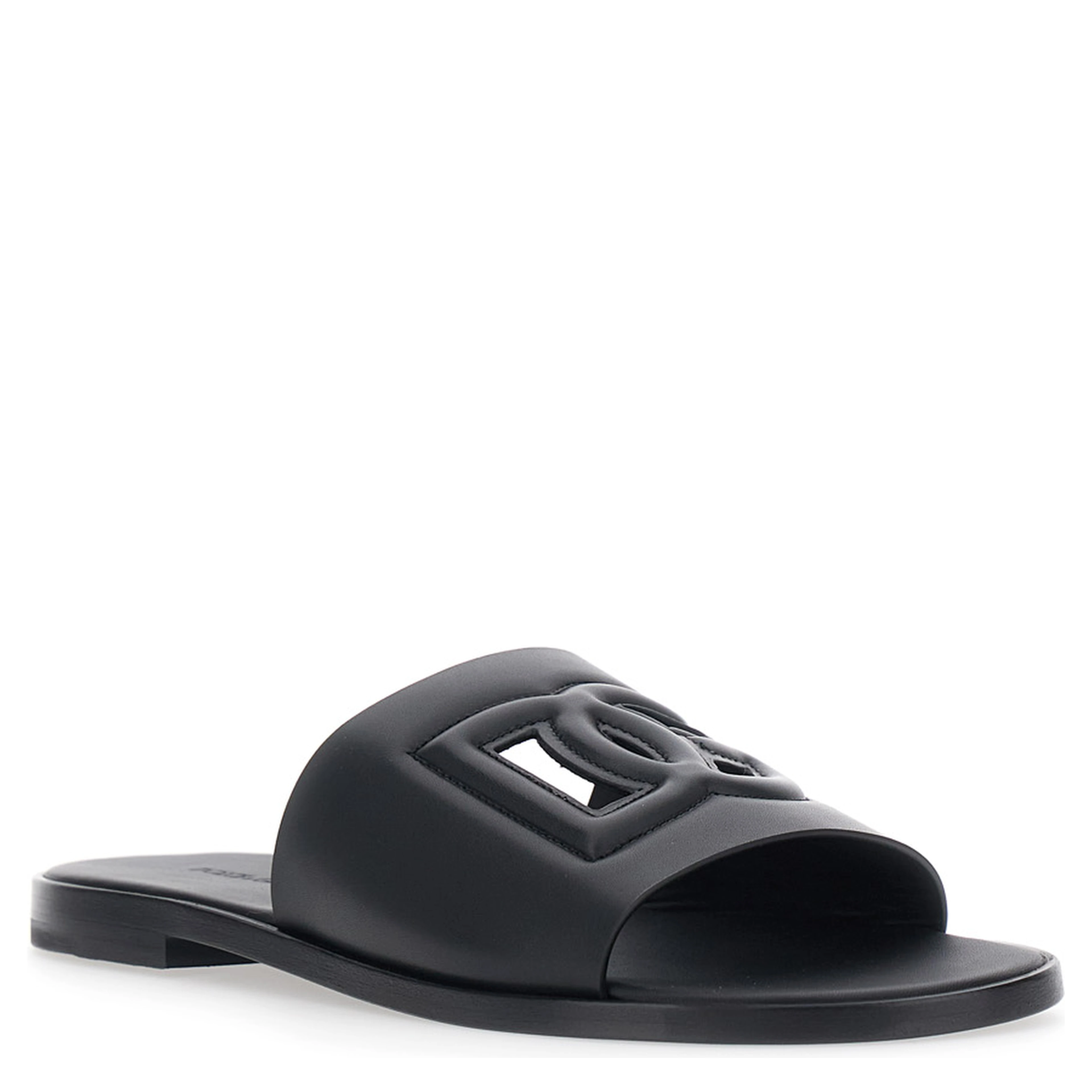 Black Leather Cut-Out Logo Detail Sandals for Men