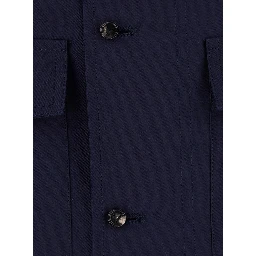 blue Jacket with high collar and front pockets in cotton and silk for men