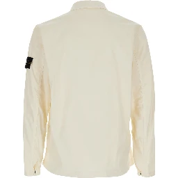 White Shirt with classic collar and logo patch on the sleeve in cotton for men