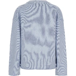 Light Blue Sweater with Wide Neck and Tone-on-Tone Mini Logo in Cashmere Women