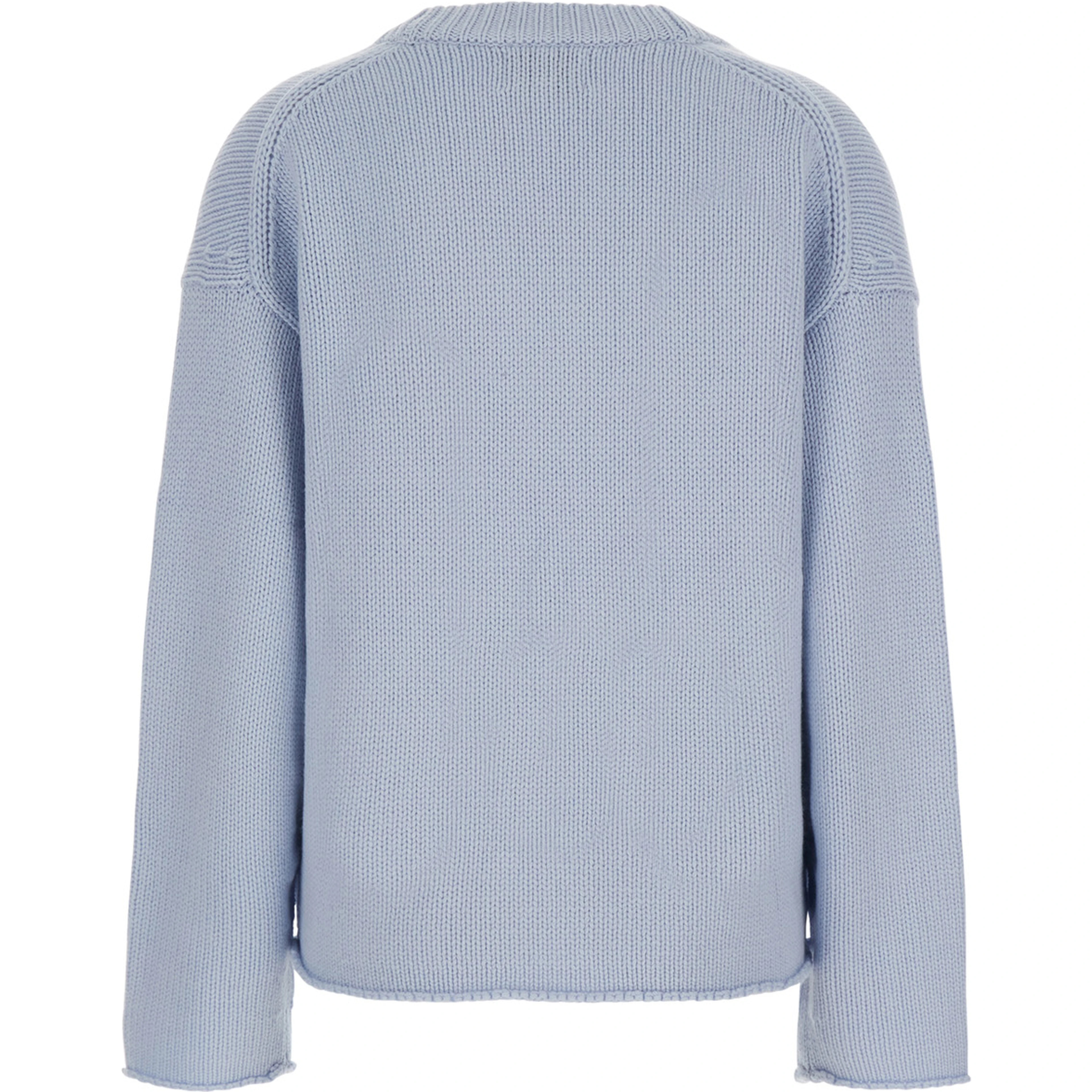 Light Blue Sweater with Wide Neck and Tone-on-Tone Mini Logo in Cashmere Women