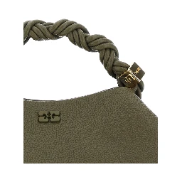 Bou Small Green Handbag with Woven Handle and Adjustable and Removable Strap in Grained Leather Woman