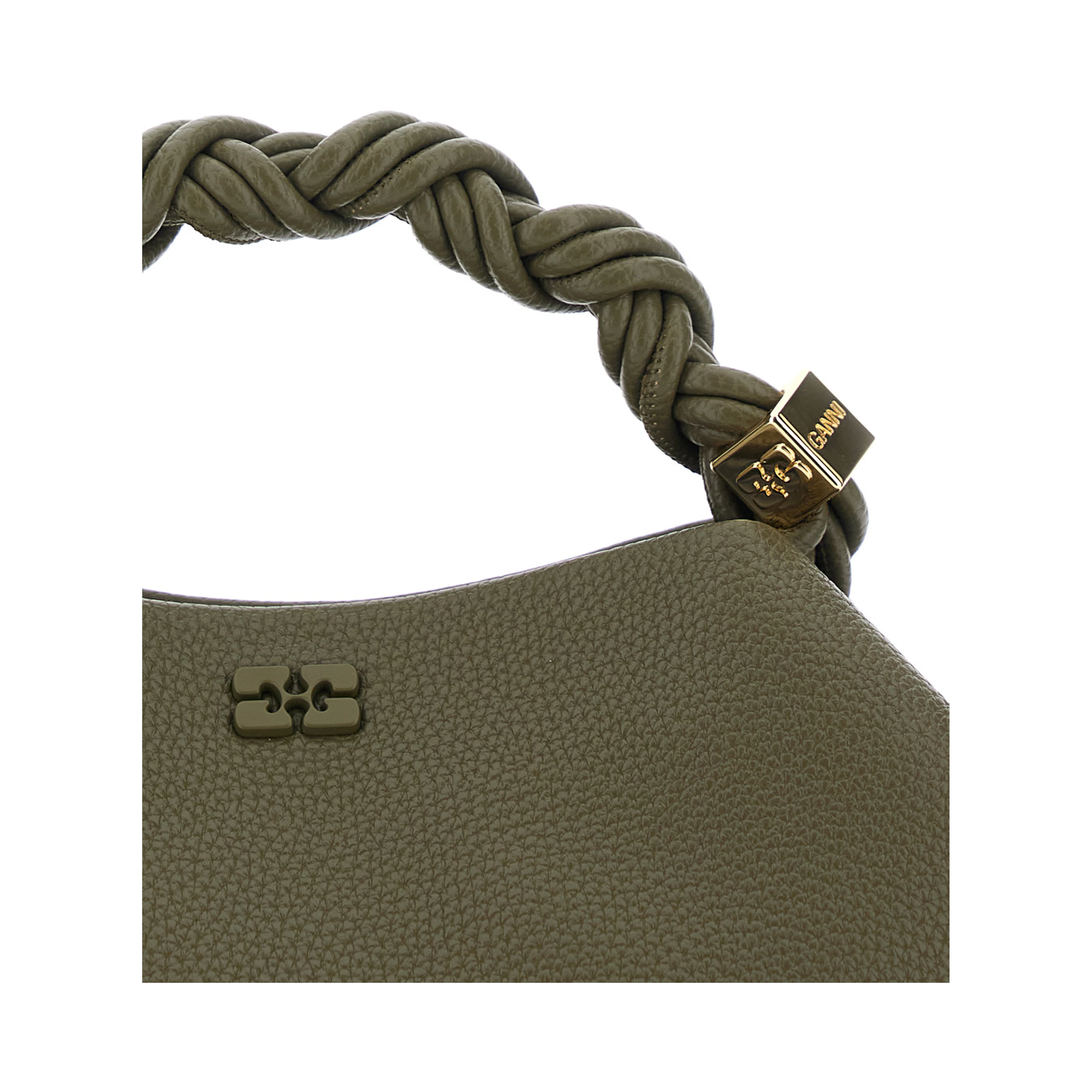 Bou Small Green Handbag with Woven Handle and Adjustable and Removable Strap in Grained Leather Woman