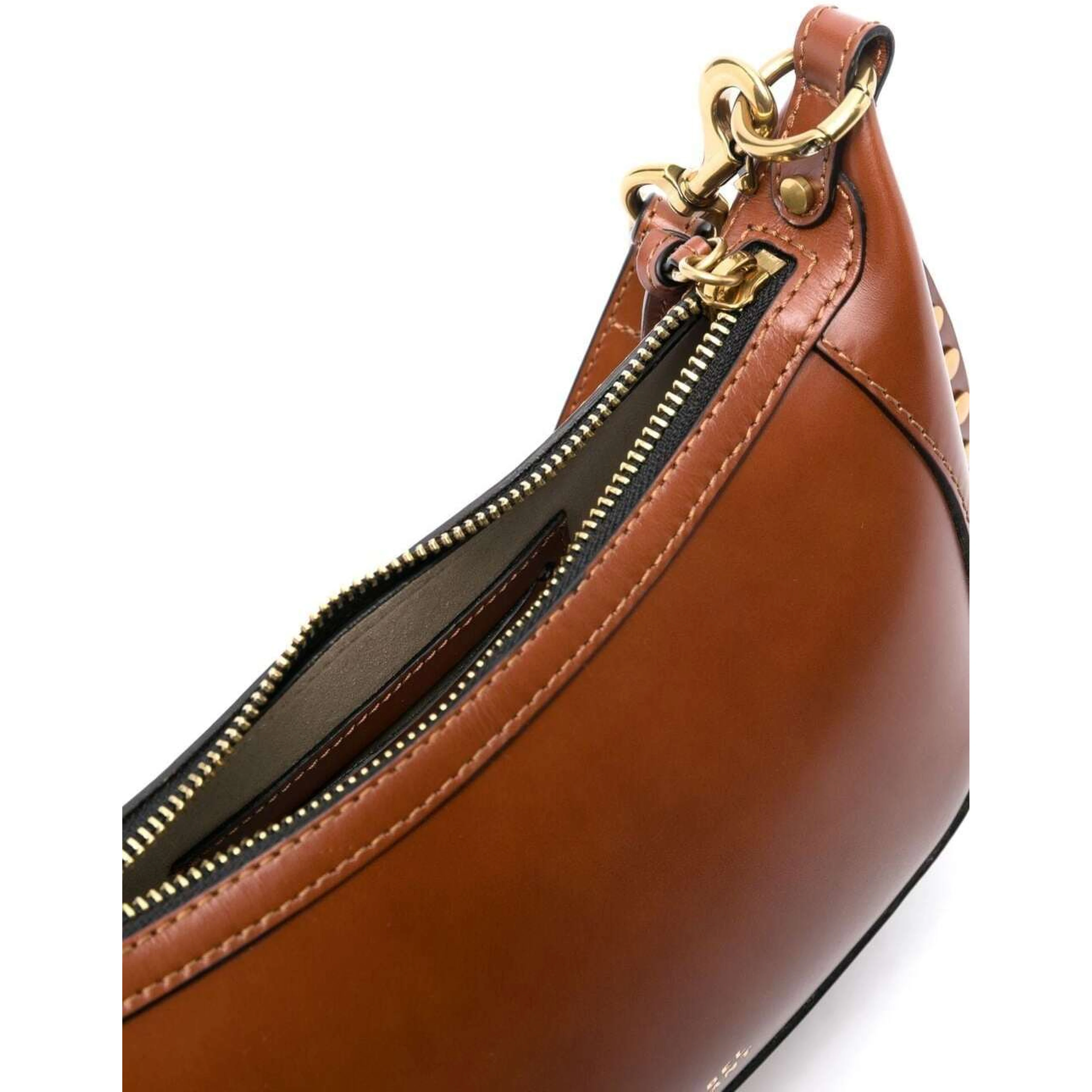 Shoulder Bag Oskan Moon with Studs in Brown Leather for Women