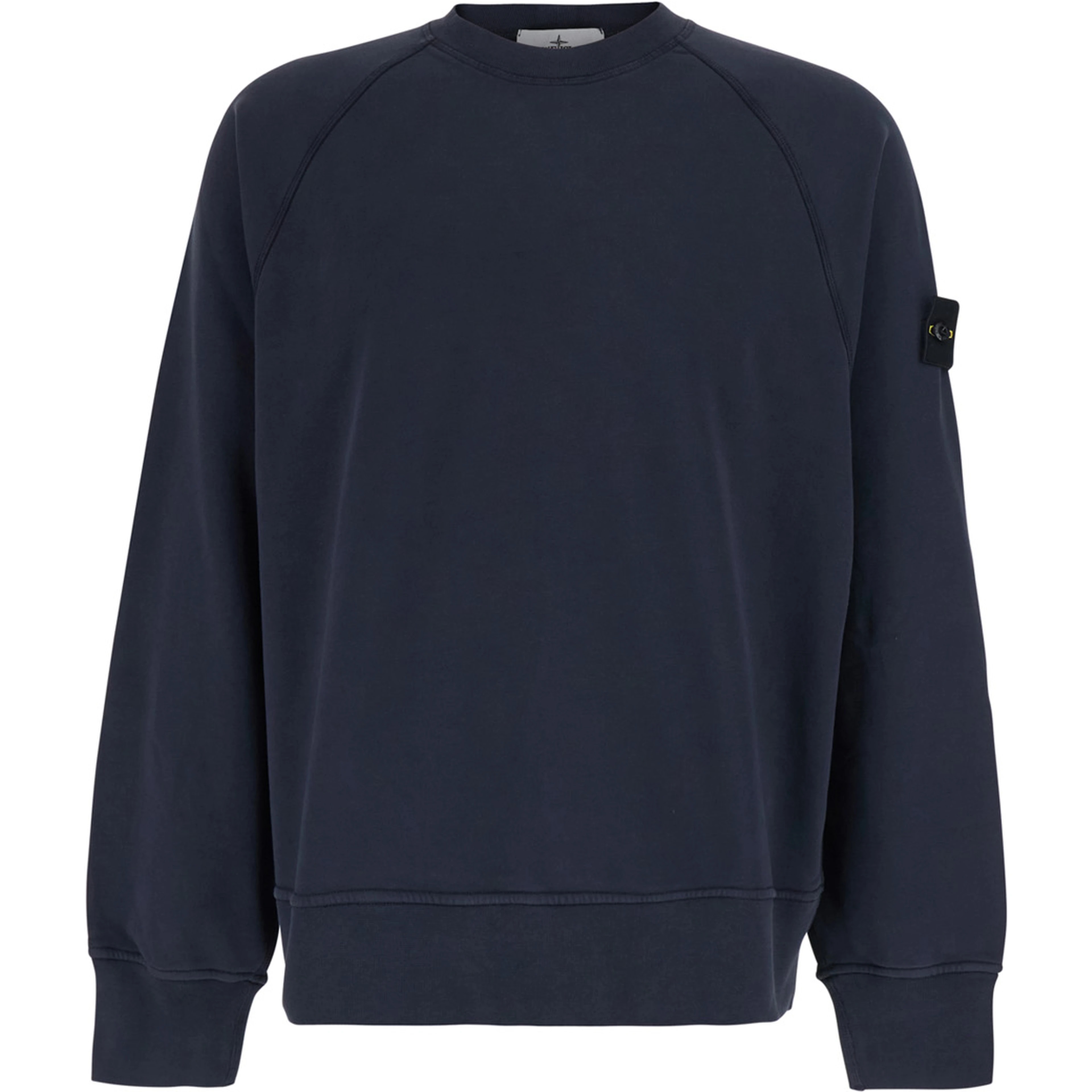 Blue Crewneck sweatshirt with logo patch on the sleeve in cotton for men