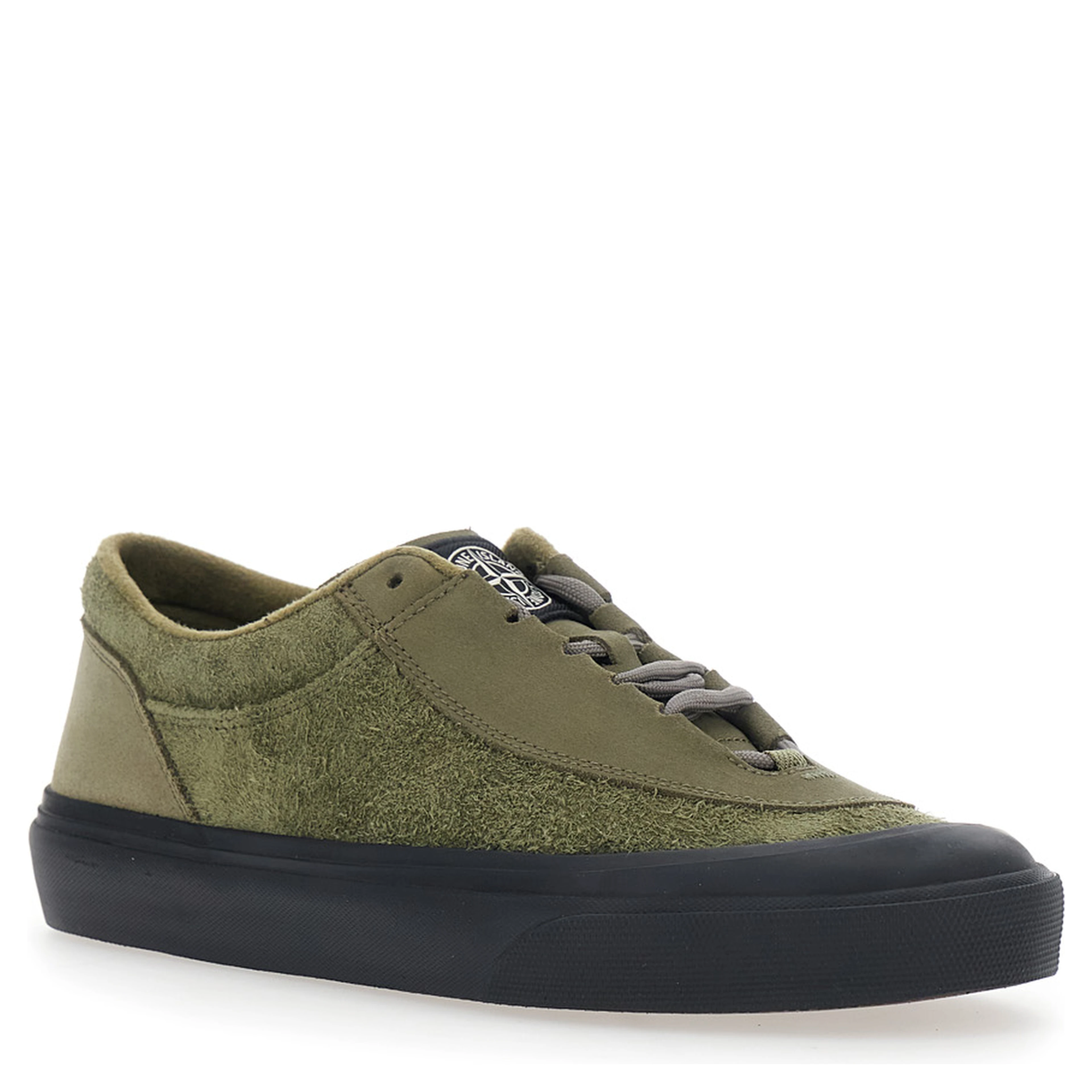 green Low top sneakers with logo on the tongue in suede for men