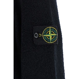 black Sweater with high collar and logo patch on the sleeve in virgin wool for men
