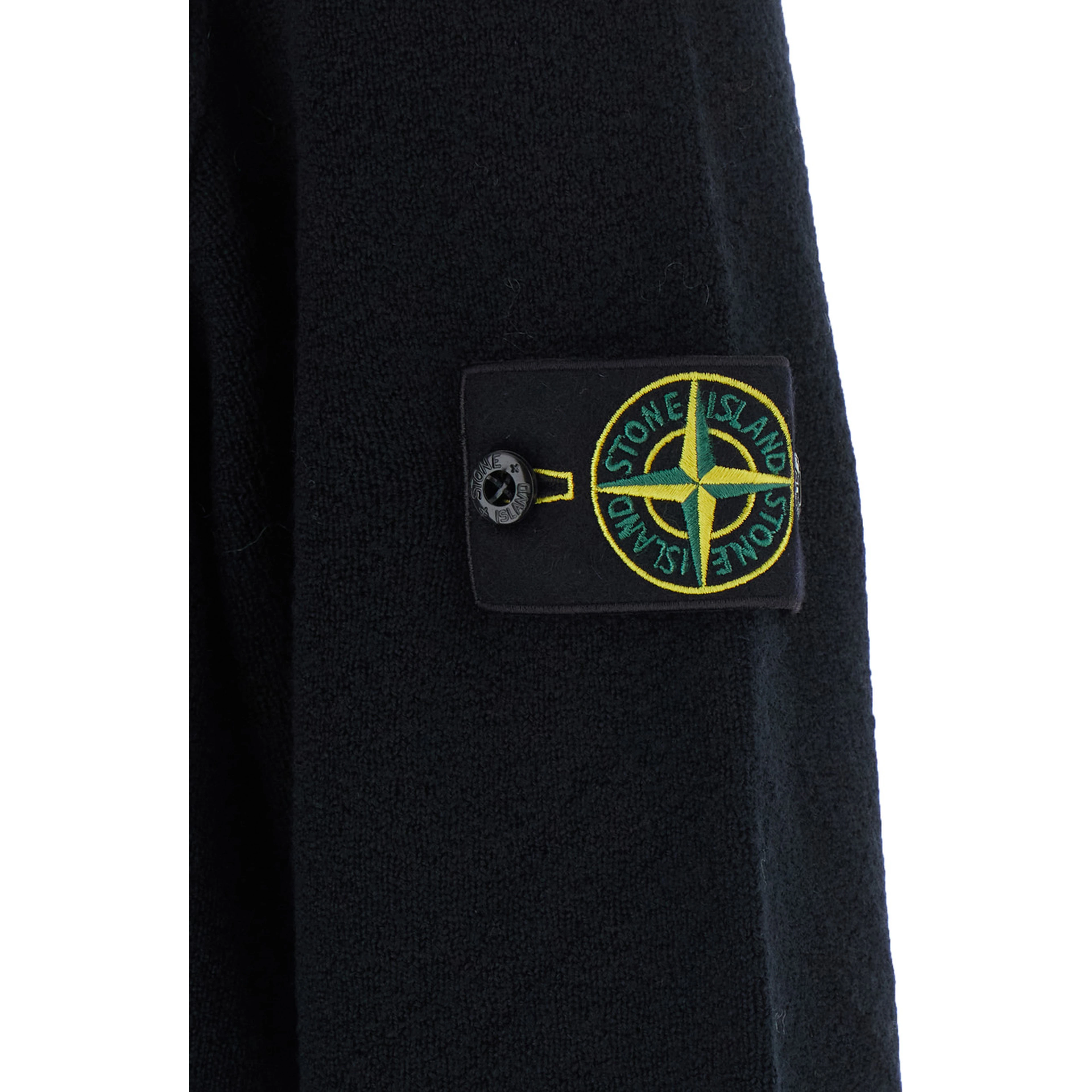 black Sweater with high collar and logo patch on the sleeve in virgin wool for men