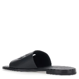 Black Leather Cut-Out Logo Detail Sandals for Men