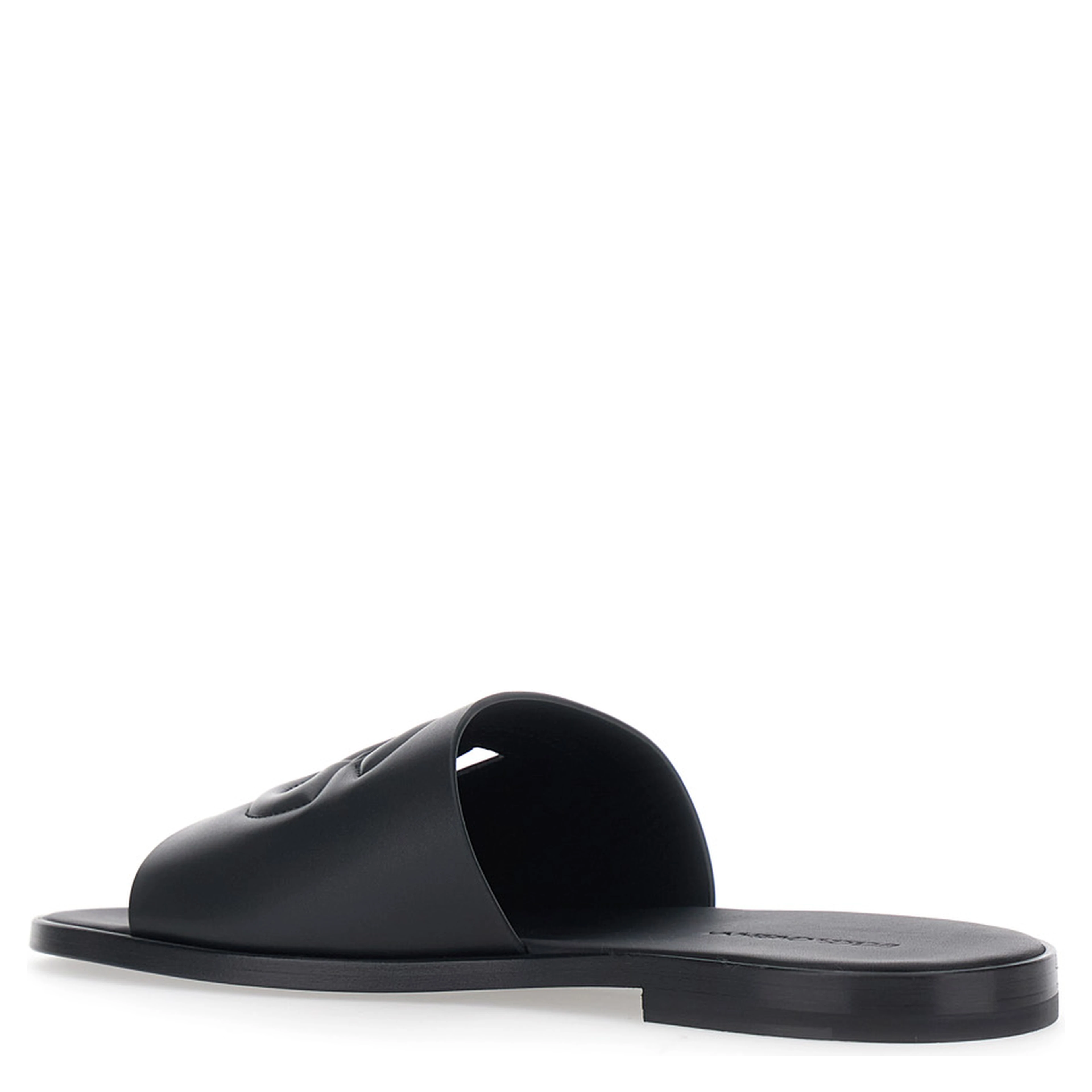 Black Leather Cut-Out Logo Detail Sandals for Men