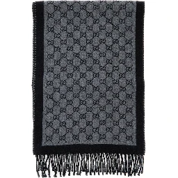 Scarf GG with Fringed Edge in Gray Wool Men