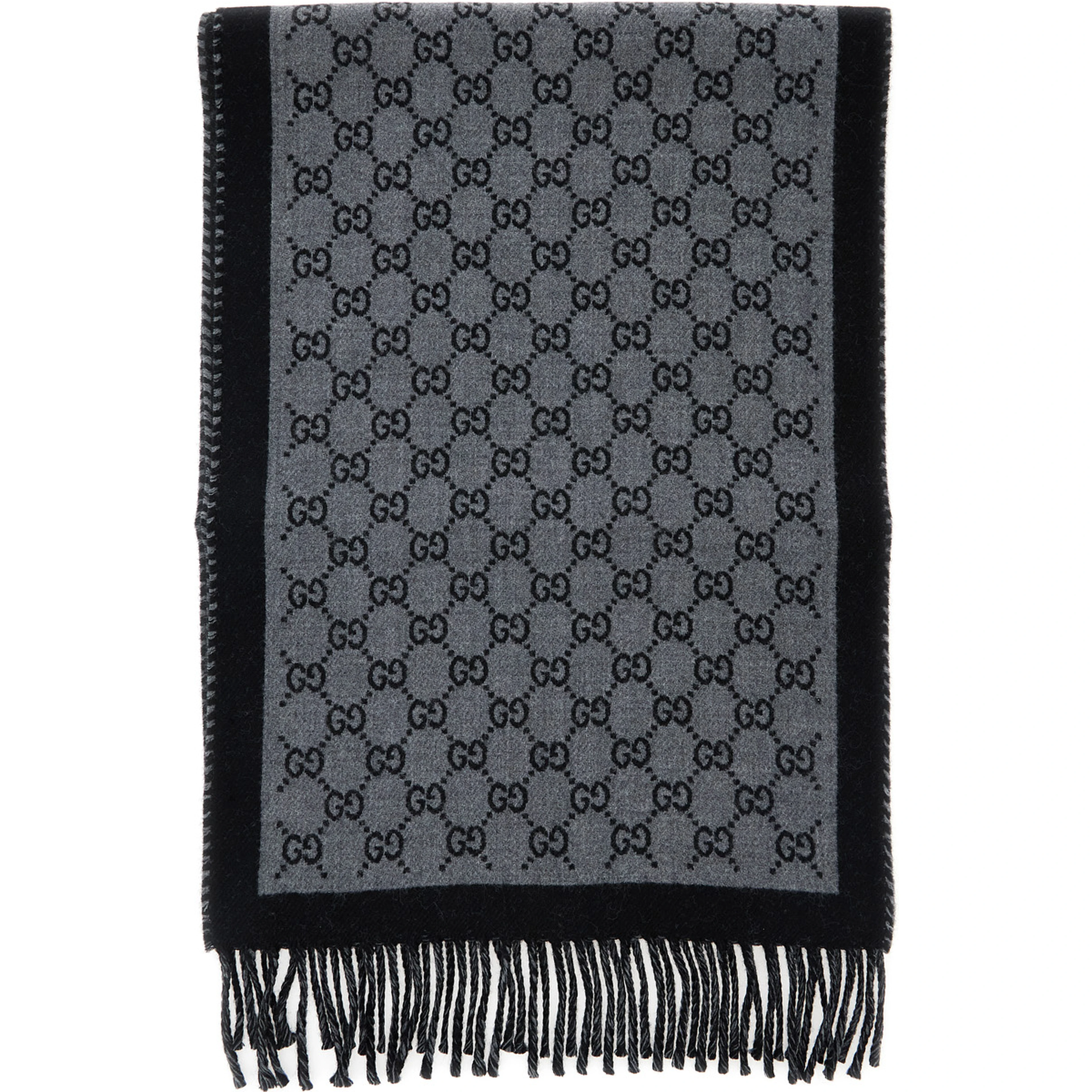 Scarf GG with Fringed Edge in Gray Wool Men