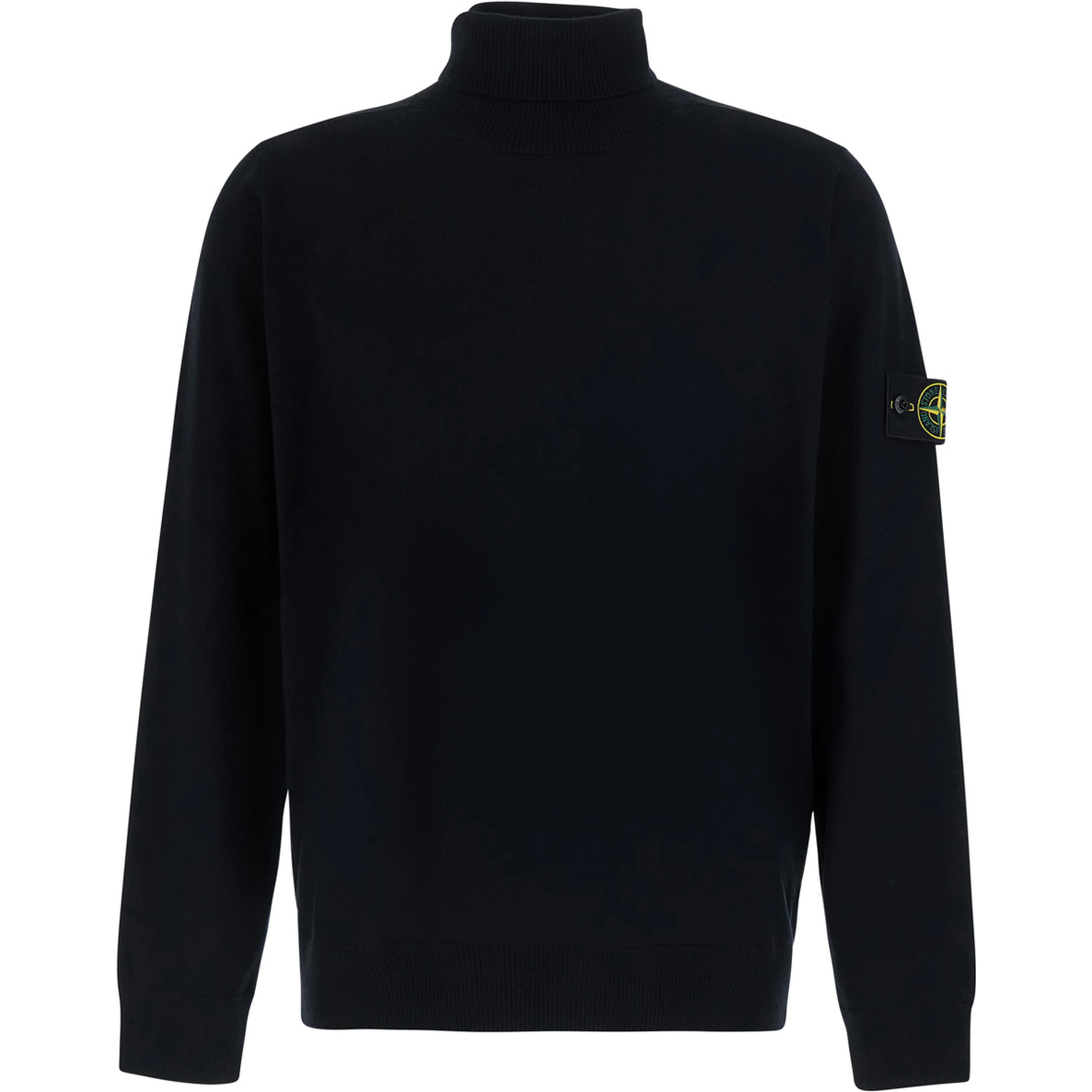 Black Sweater with high collar and logo patch on the sleeve in Cotton Men