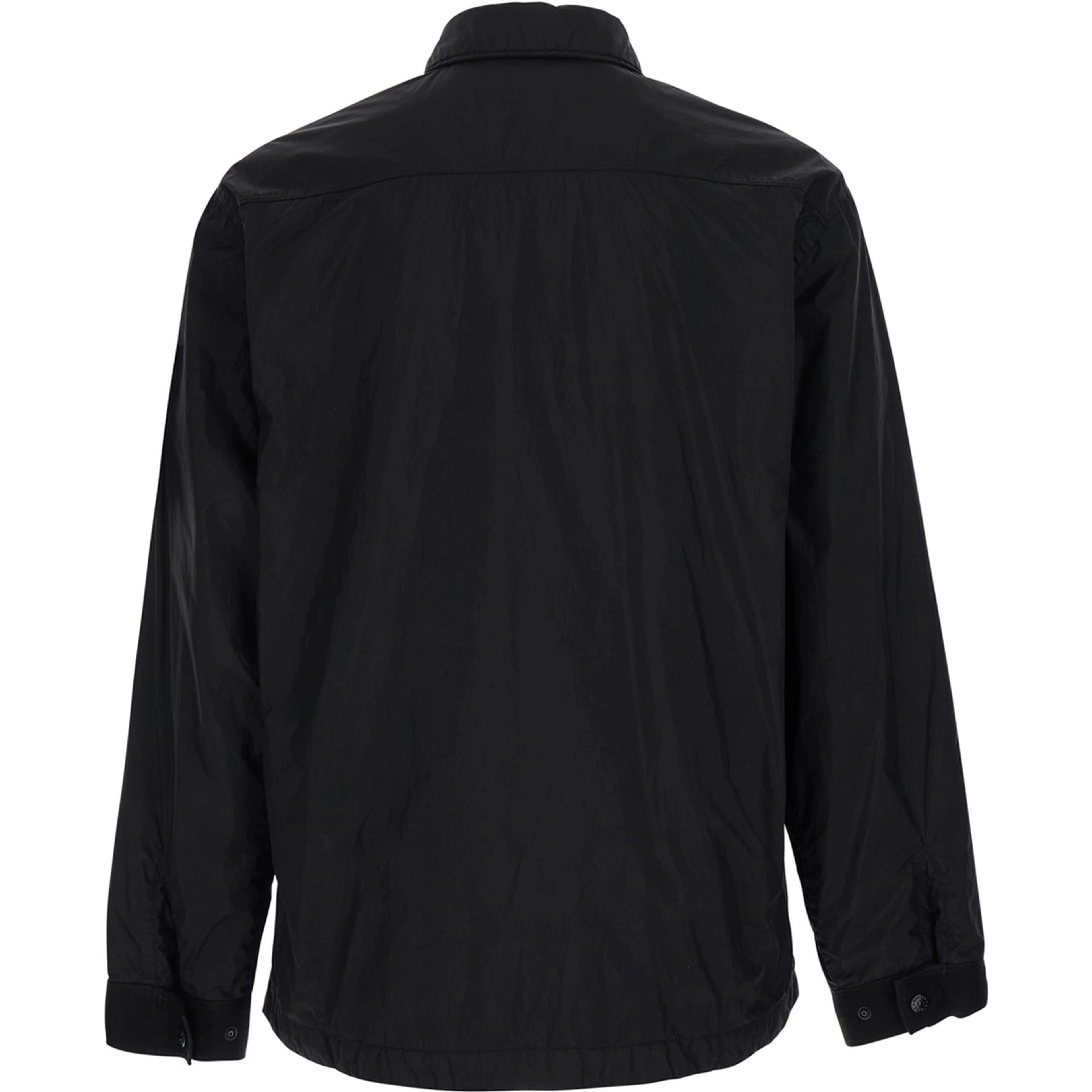 Black Jacket with logo patch on the sleeve and crinkled design in tech fabric for men