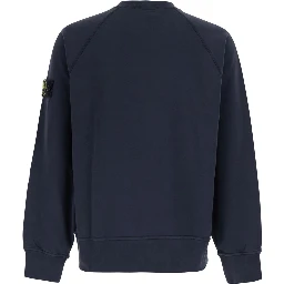 Blue Crewneck sweatshirt with logo patch on the sleeve in cotton for men