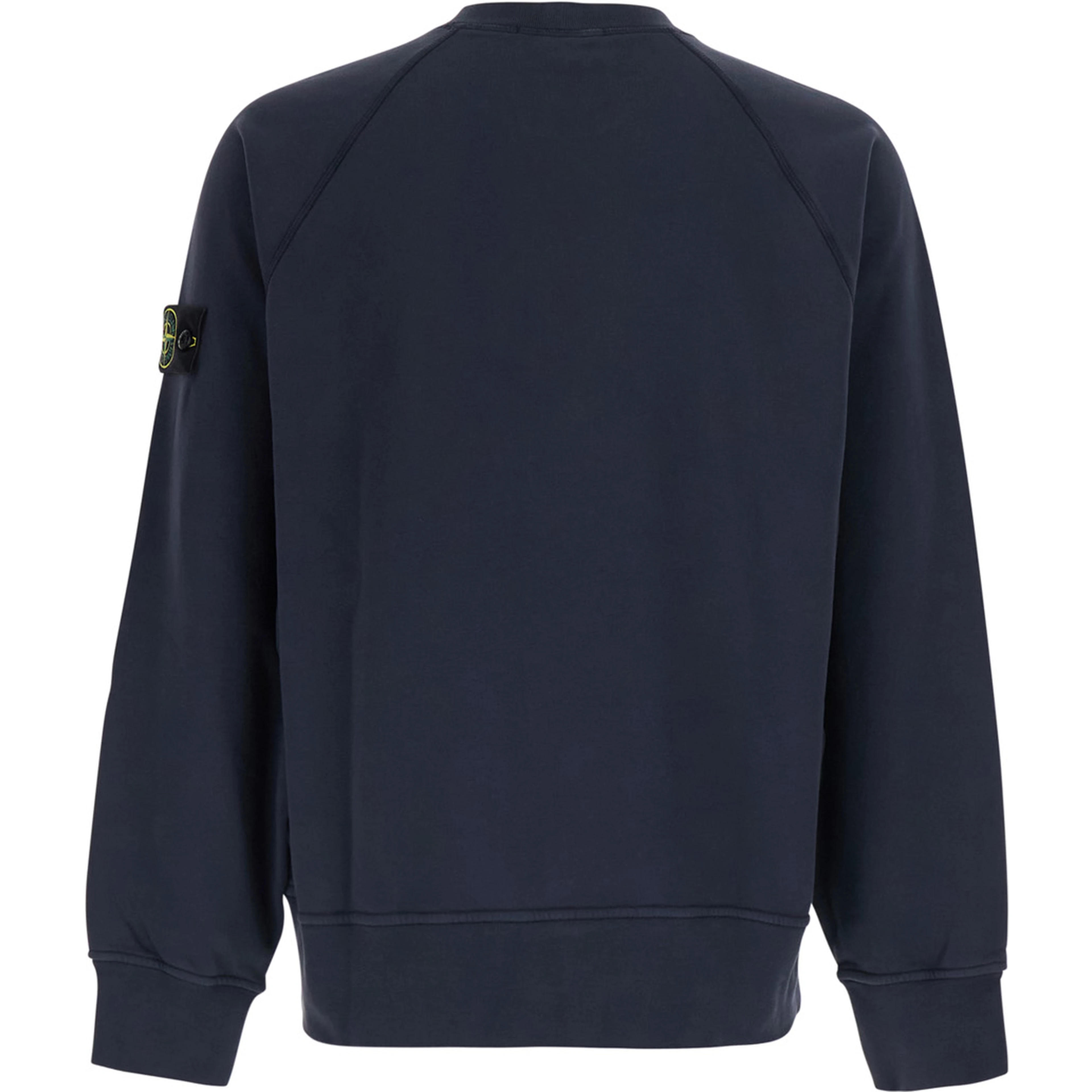 Blue Crewneck sweatshirt with logo patch on the sleeve in cotton for men