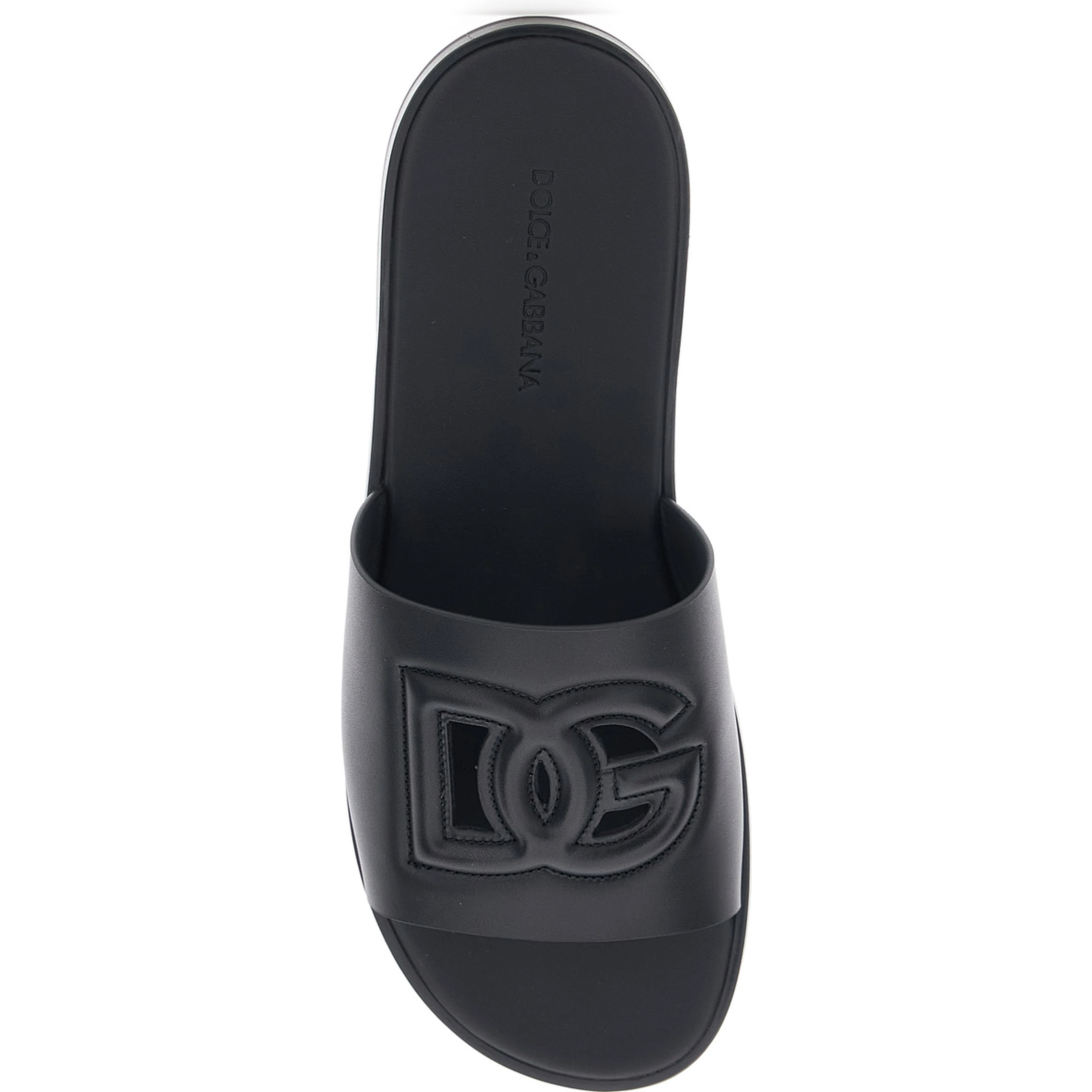 Black Leather Cut-Out Logo Detail Sandals for Men