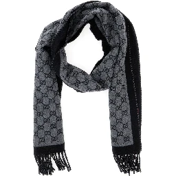 Scarf GG with Fringed Edge in Gray Wool Men