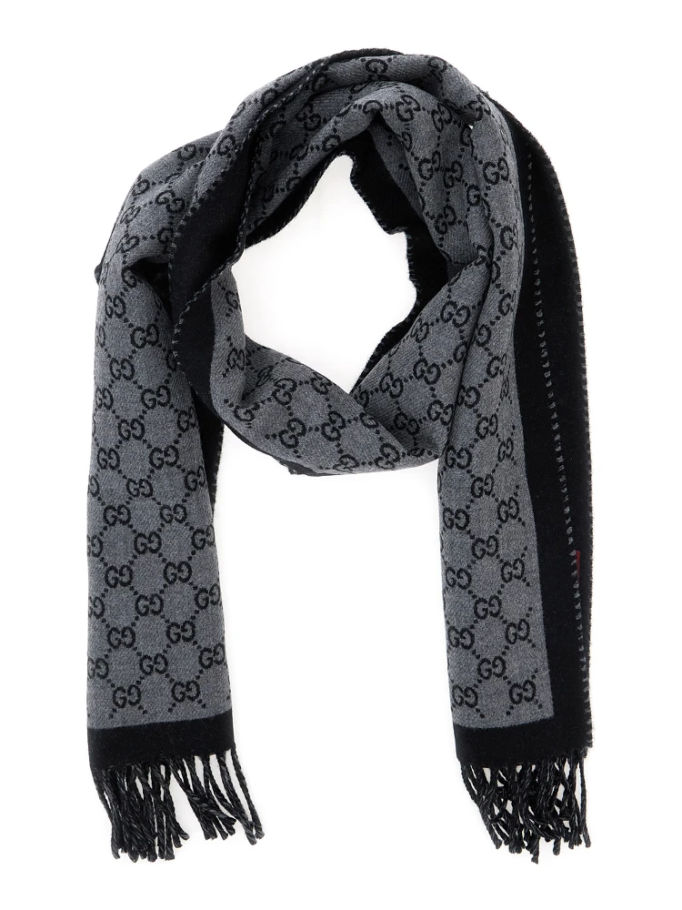 Scarf GG with Fringed Edge in Gray Wool Men alternative