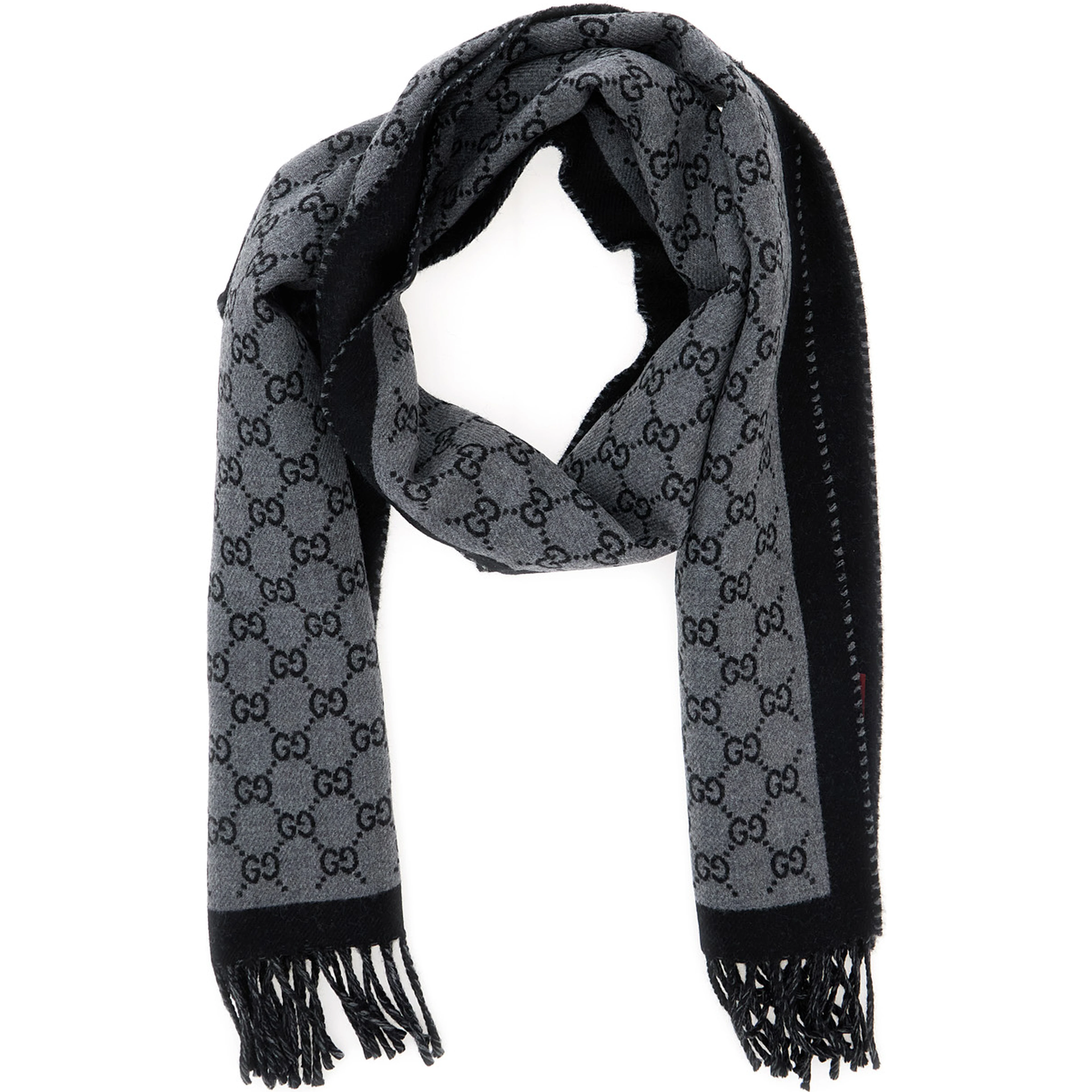 Scarf GG with Fringed Edge in Gray Wool Men