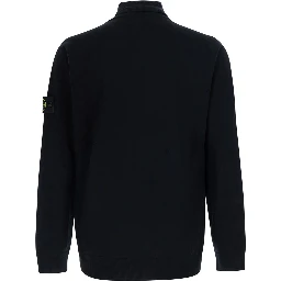 Black Sweater with high collar and logo patch on the sleeve in Cotton Men