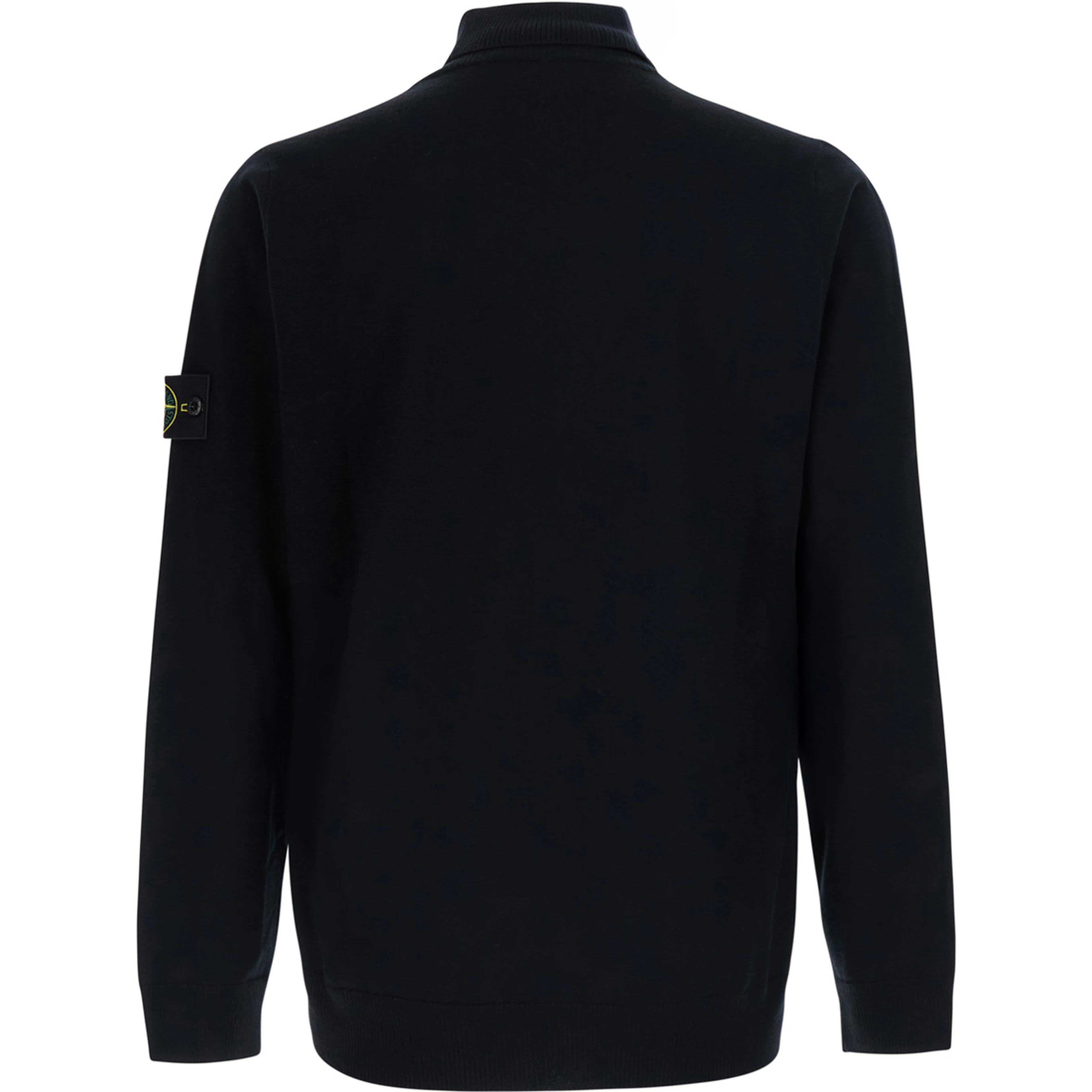 Black Sweater with high collar and logo patch on the sleeve in Cotton Men