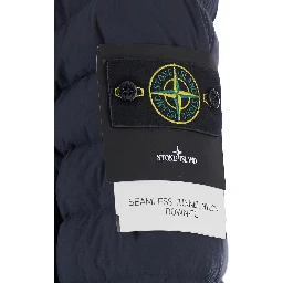 Blue High Collar Down Jacket with Logo Patch on Sleeve in Tech Fabric for Men