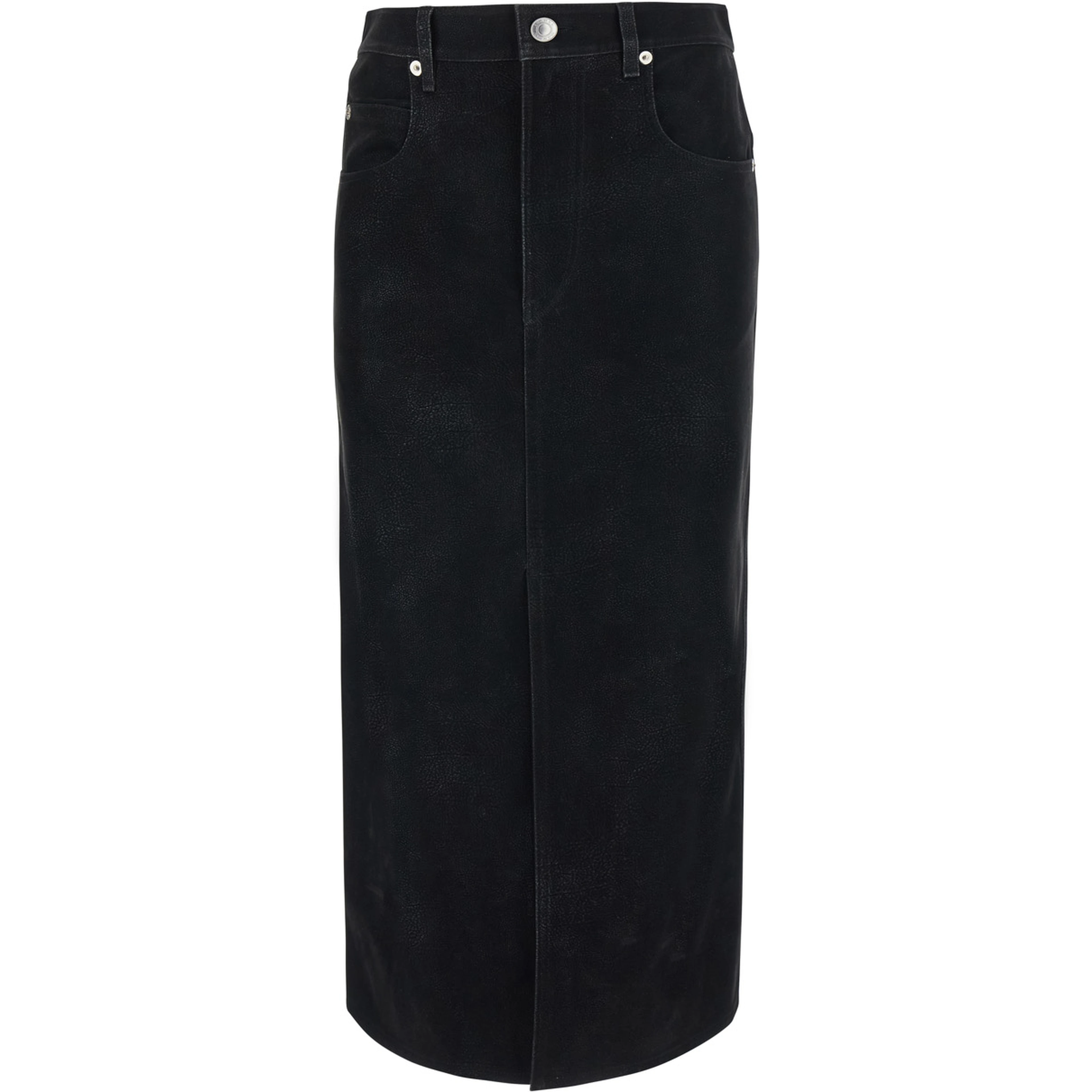 BISANE black skirt with logo patch on the back in leather-effect fabric for women