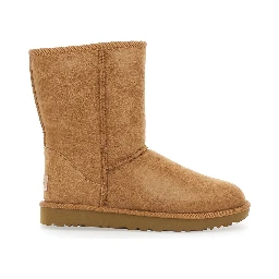 Boots Classic Short with Logo Patch on the Back and Fur Lining in Beige Suede for Women