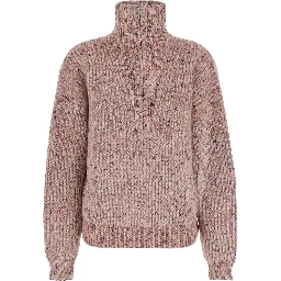 ANITA pink Sweater with high neck and zip closure in wool and cotton blend women
