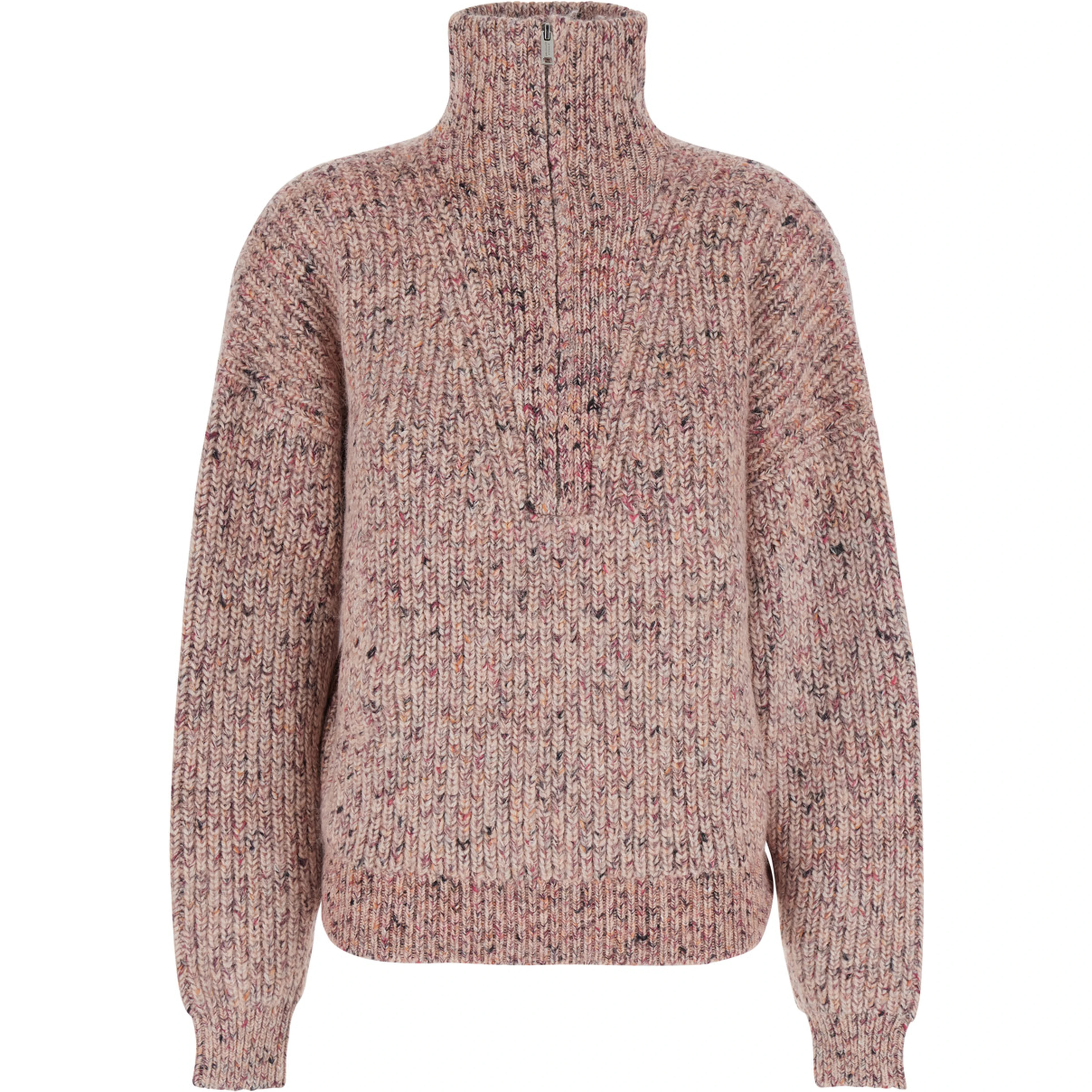 ANITA pink Sweater with high neck and zip closure in wool and cotton blend women