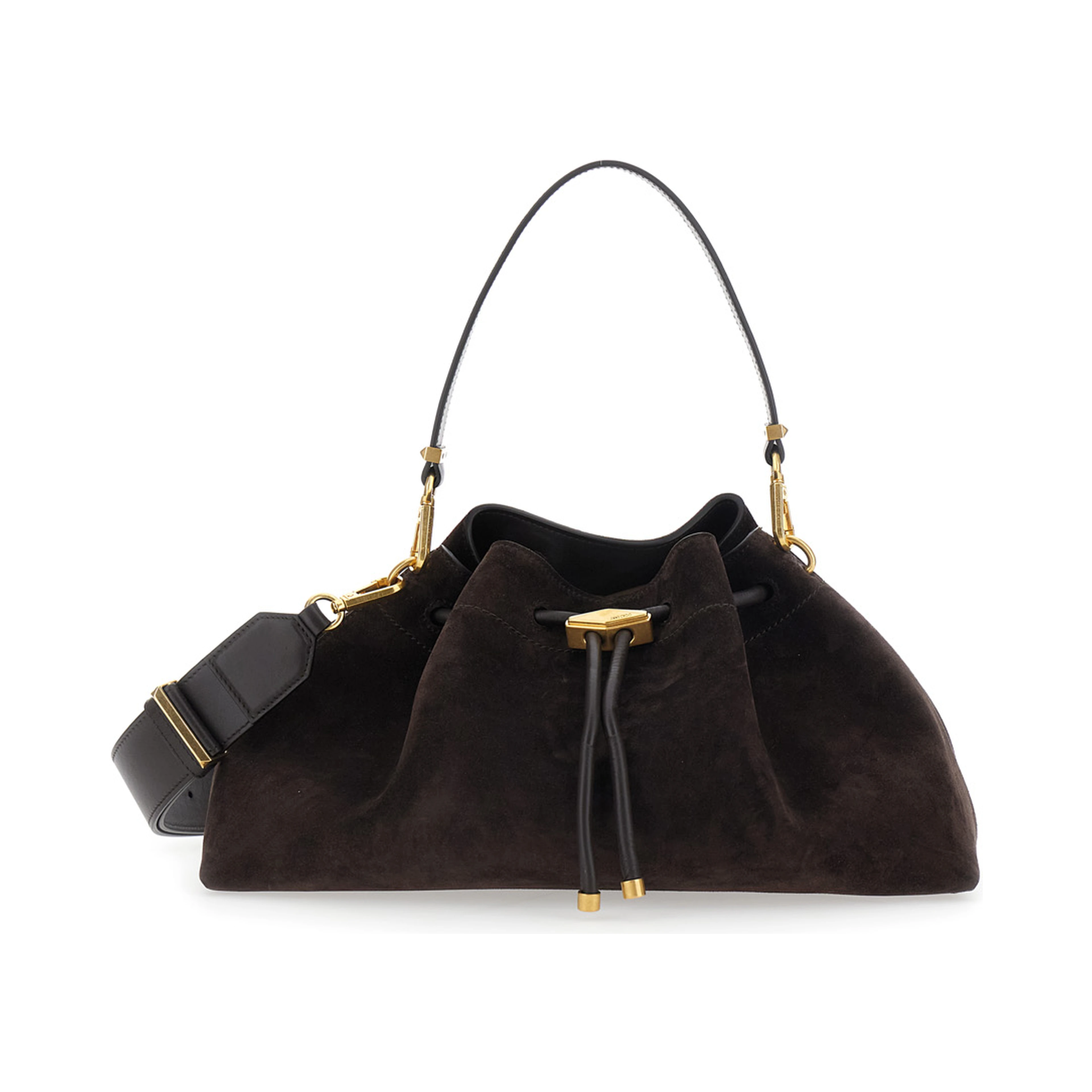 Bon Bon Brown Shoulder bag with Drawstring Closure and Embossed Logo on Front in Suede for Women