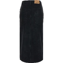 BISANE black skirt with logo patch on the back in leather-effect fabric for women