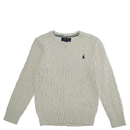 Crewneck Sweater with Pony Embroidery in White Cotton Boy