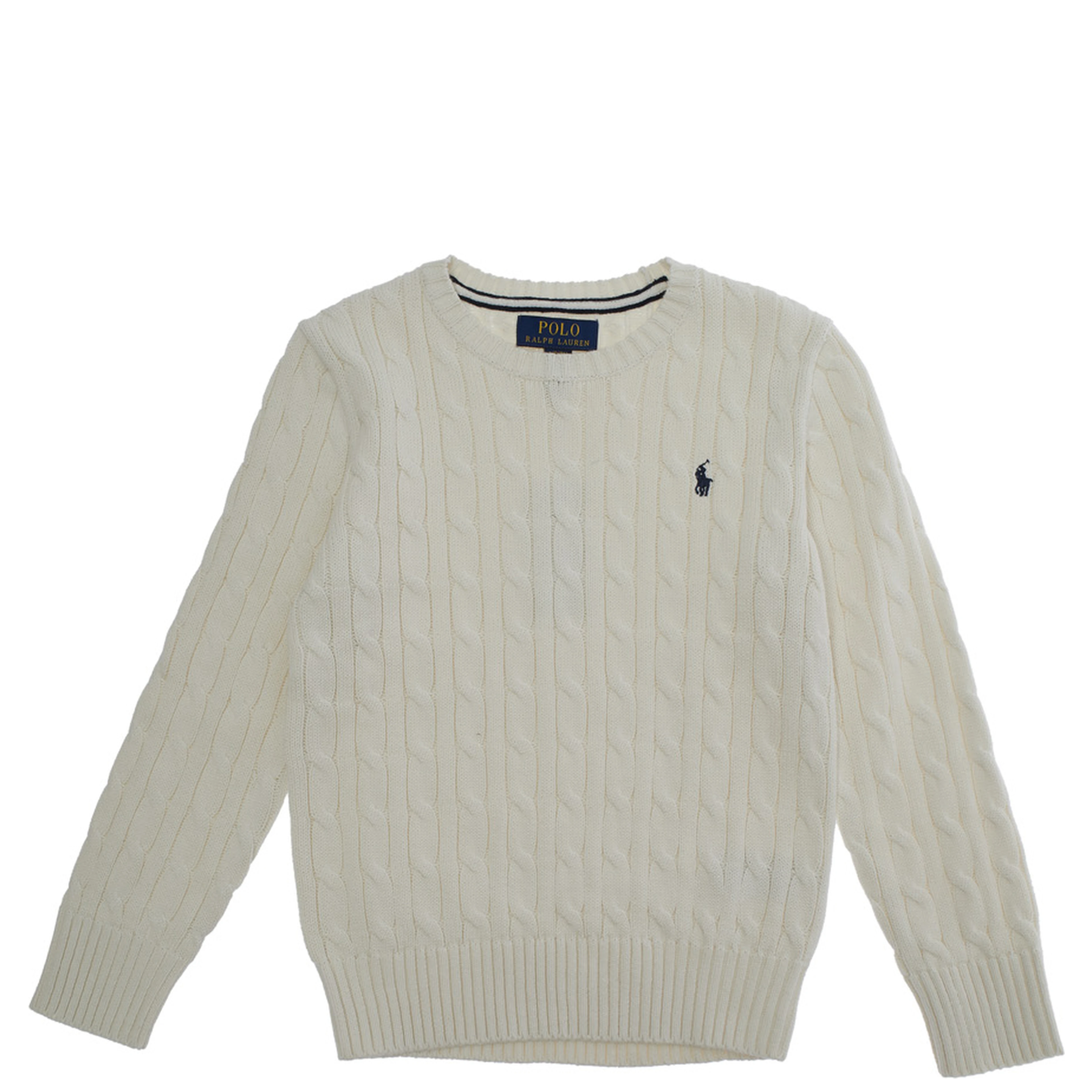 Crewneck Sweater with Pony Embroidery in White Cotton Boy