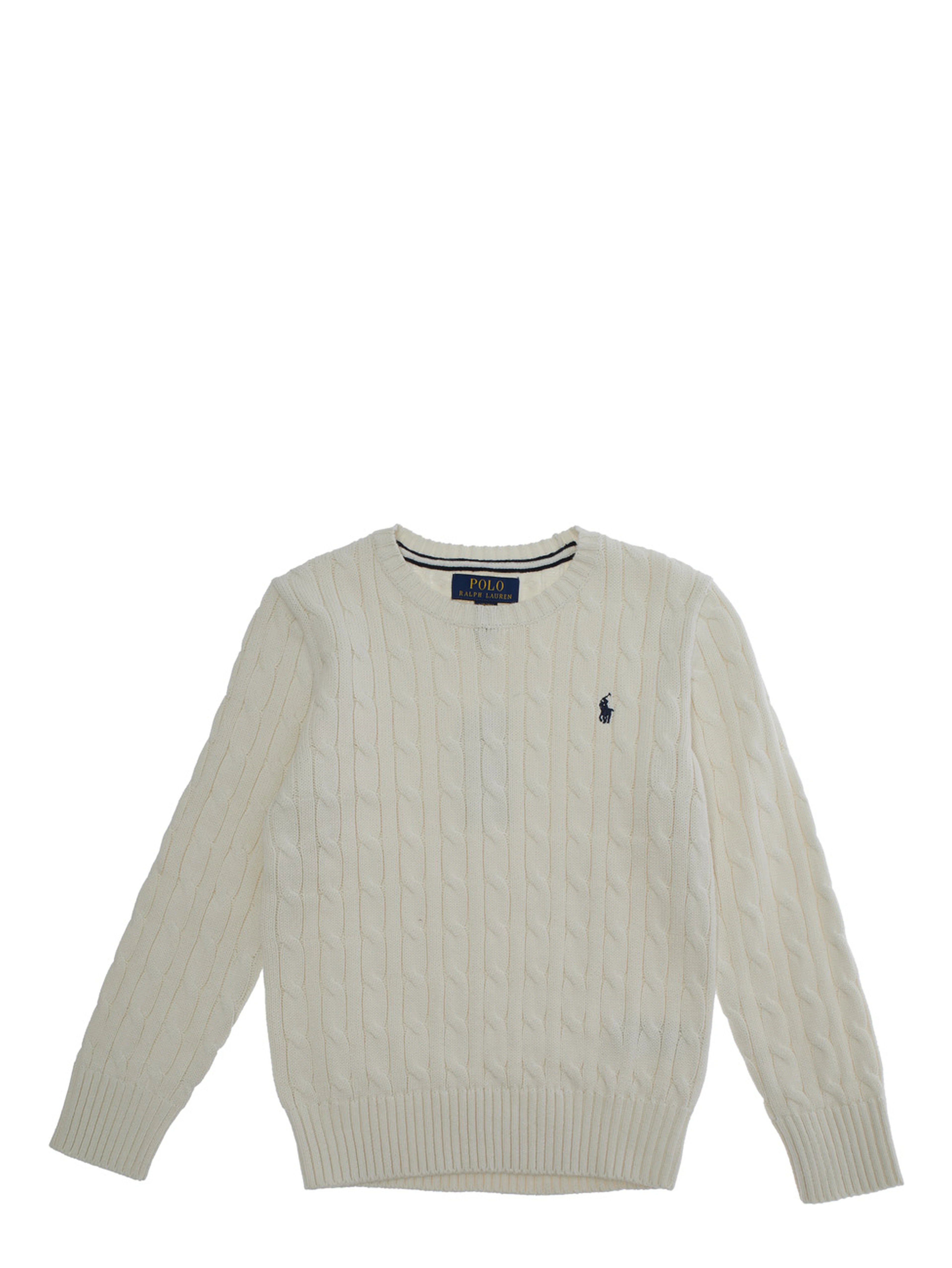 Crewneck Sweater with Pony Embroidery in White Cotton Boy