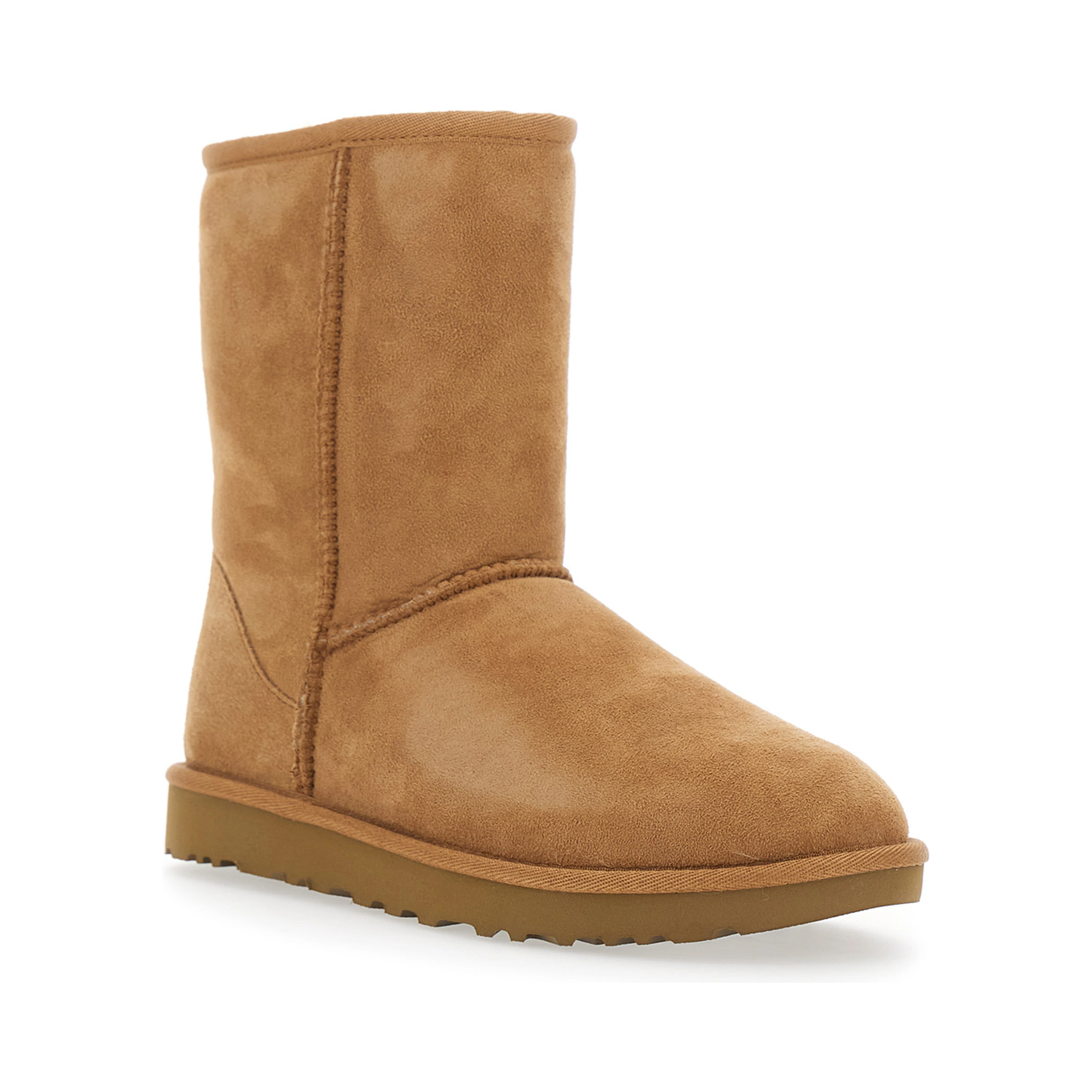 Boots Classic Short with Logo Patch on the Back and Fur Lining in Beige Suede for Women