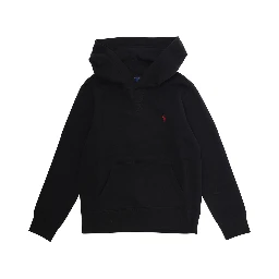 Hooded Sweatshirt with Fixed Hood and Pony Logo on the Front in Black Cotton Boy