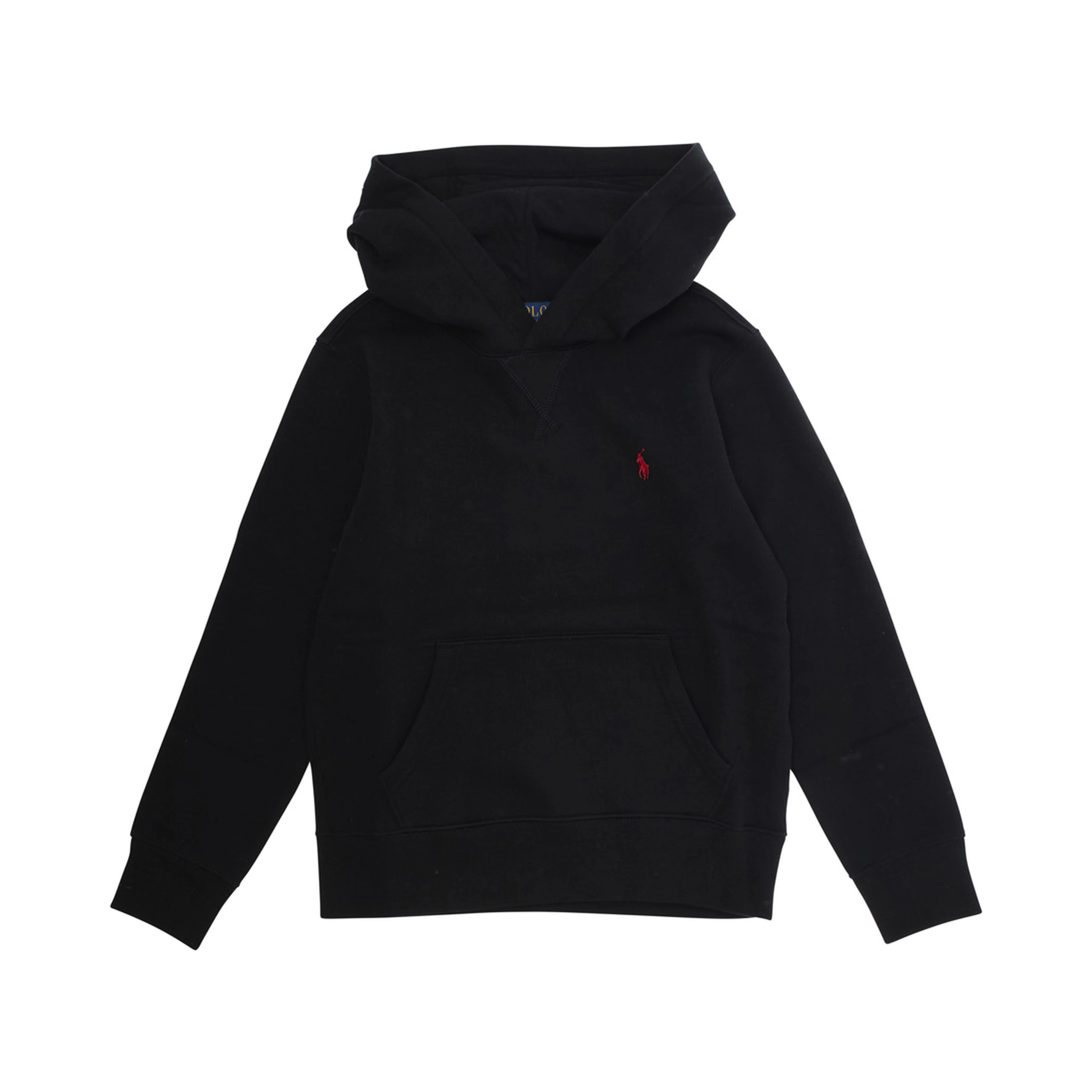 Hooded Sweatshirt with Fixed Hood and Pony Logo on the Front in Black Cotton Boy