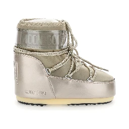 Snow boots with bow on the front and maxi logo print in metallic tech fabric for women