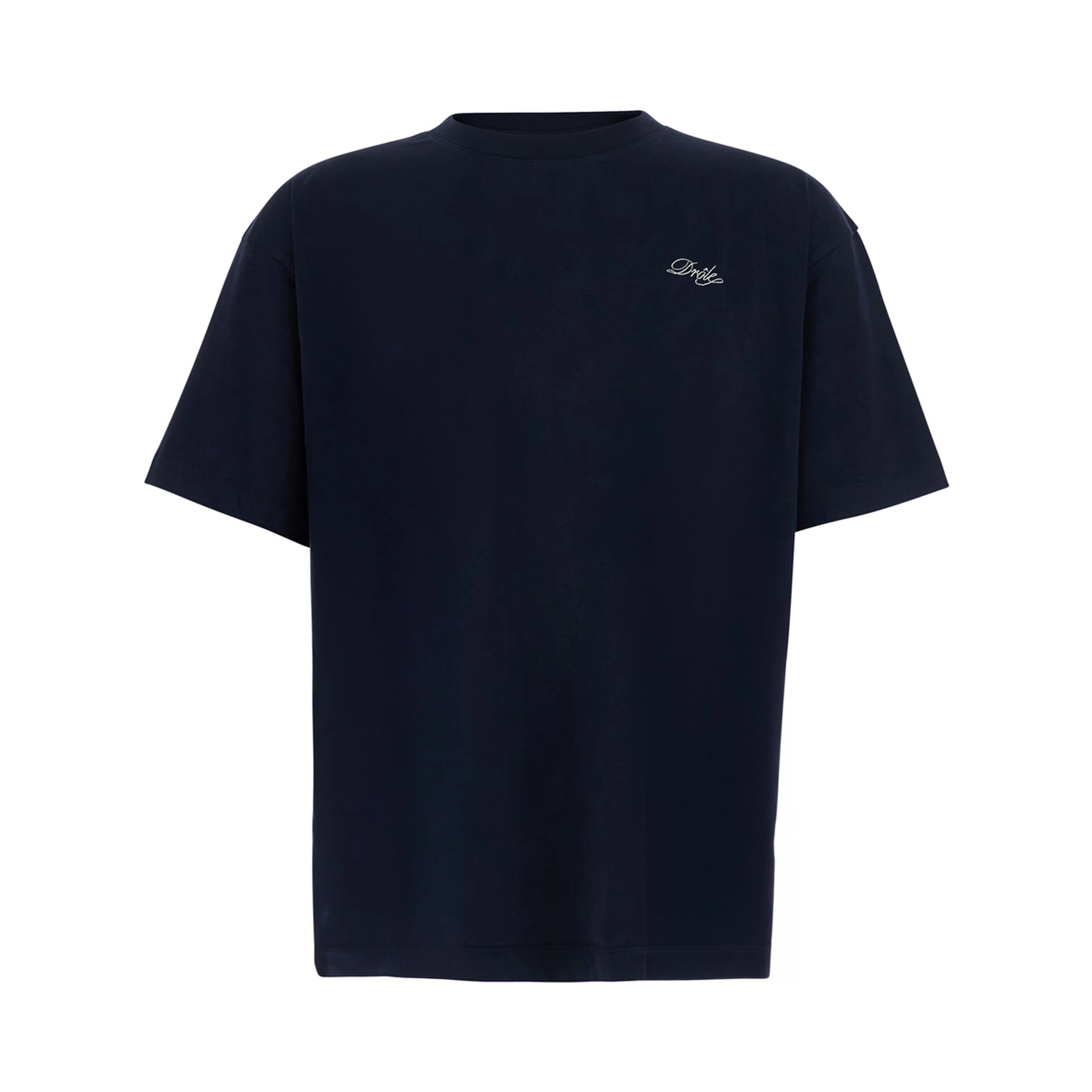 Blue Crew neck T-shirt with logo lettering embroidery on the front in cotton for men
