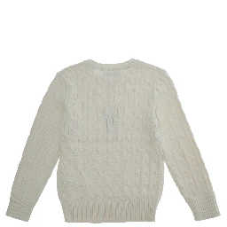 Crewneck Sweater with Pony Embroidery in White Cotton Boy