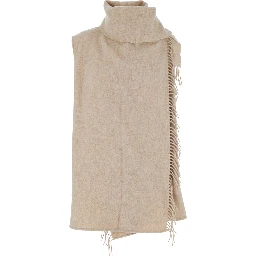 Beige Scarf with fringed edge details in wool for women