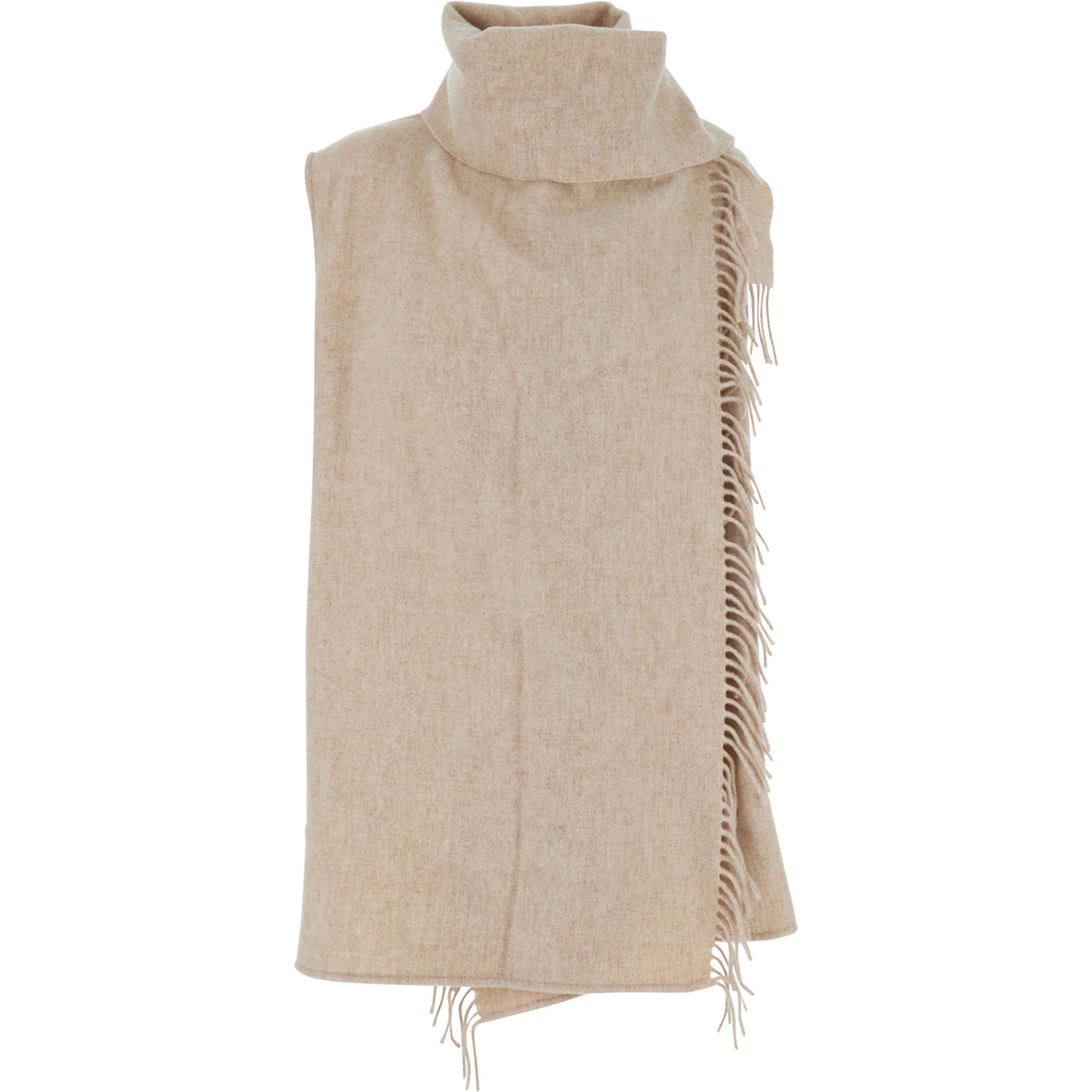 Beige Scarf with fringed edge details in wool for women