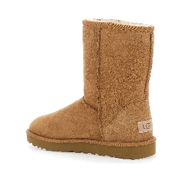 Boots Classic Short with Logo Patch on the Back and Fur Lining in Beige Suede for Women