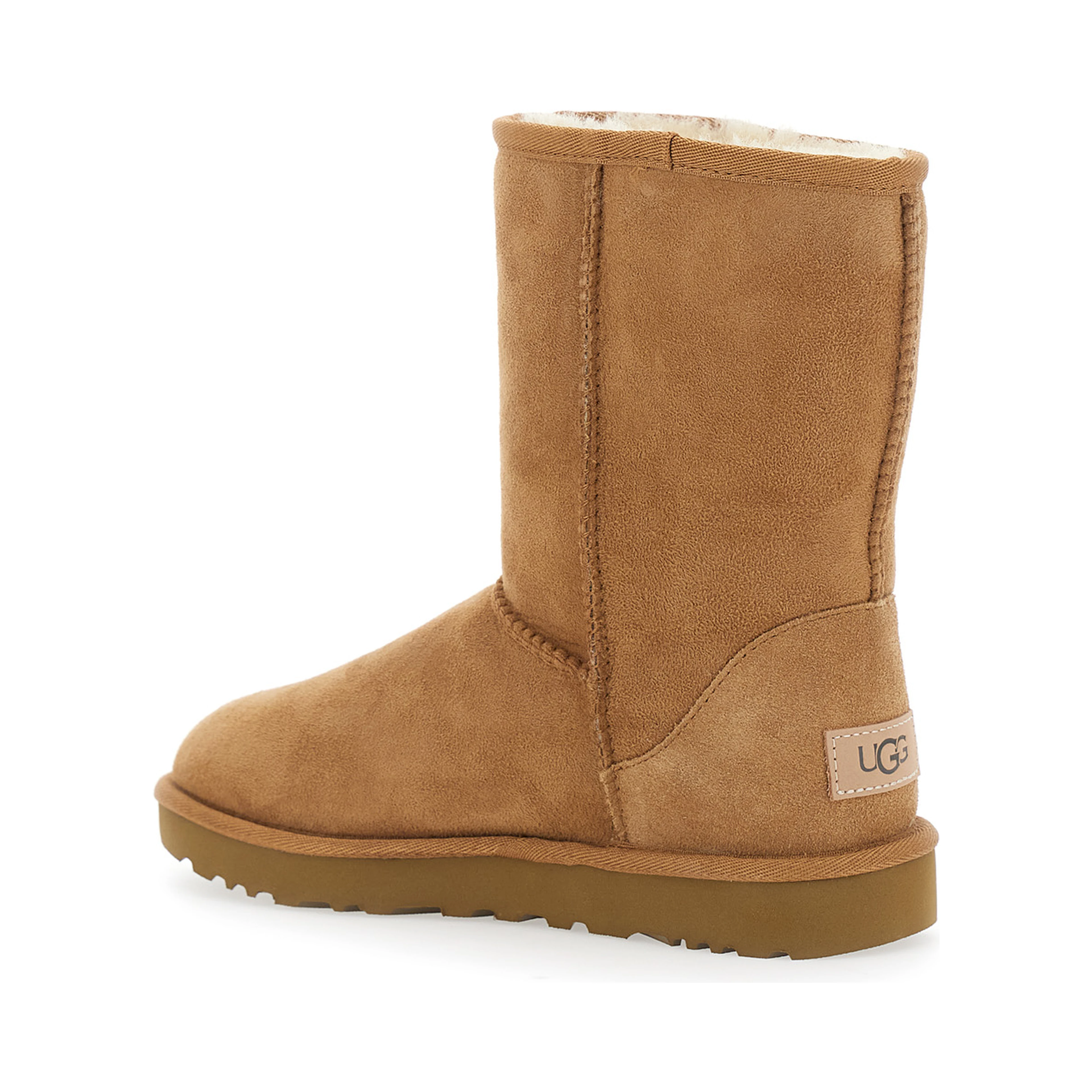 Boots Classic Short with Logo Patch on the Back and Fur Lining in Beige Suede for Women