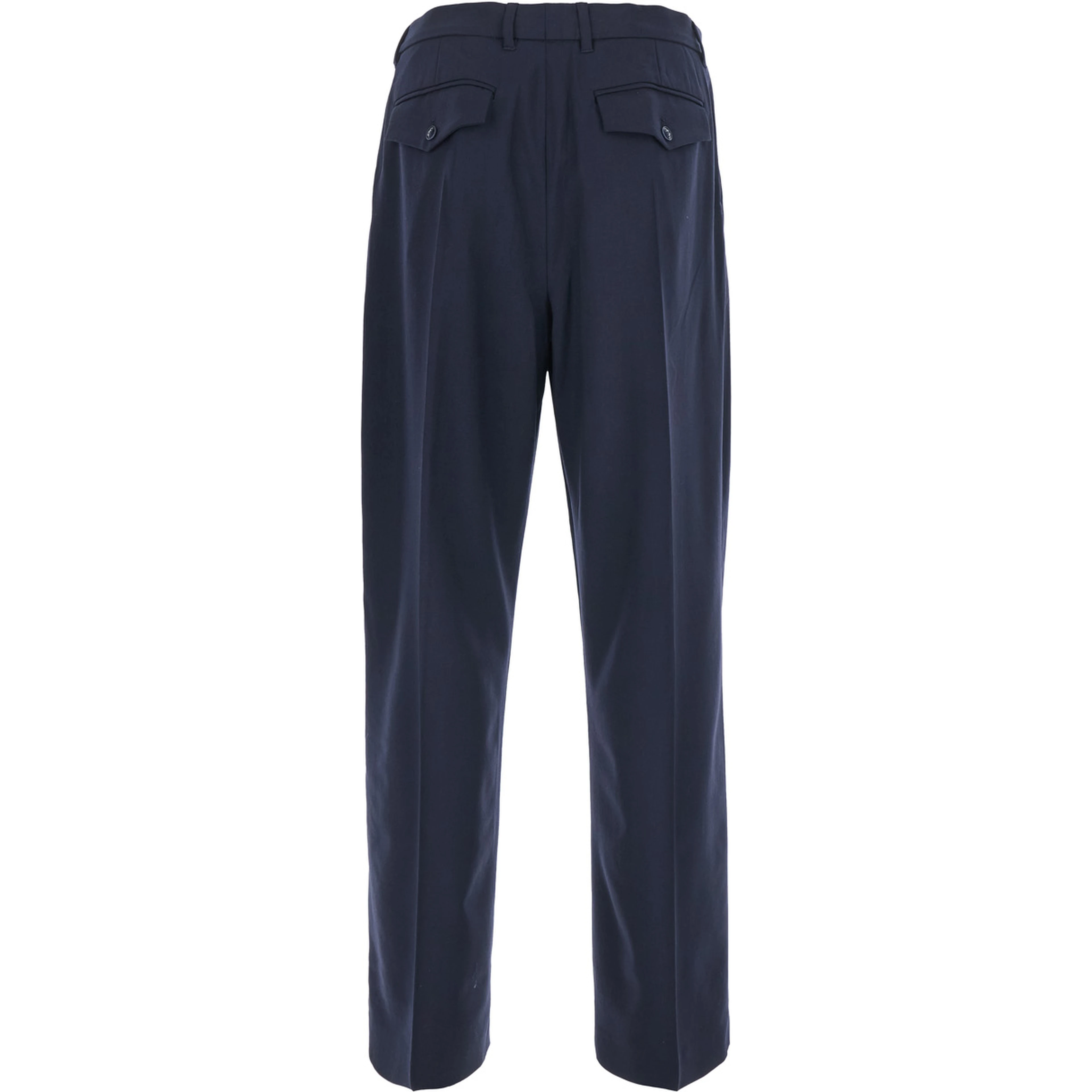 Black Trousers with Front Pleats and Logo Plate in Wool for Men