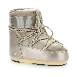 Snow boots with bow on the front and maxi logo print in metallic tech fabric for women